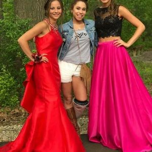 pink and black 2 piece dress